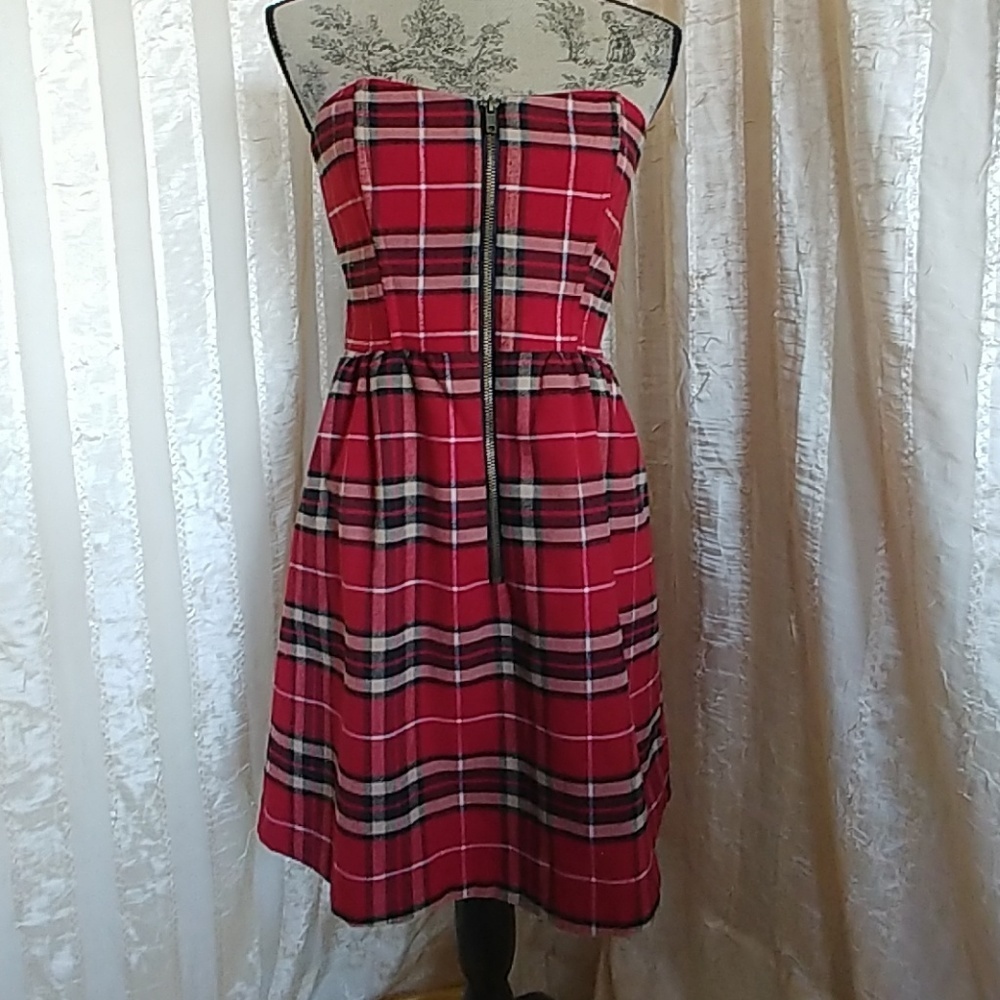 Charlotte Russe Strapless Red Tartan Plaid Dress